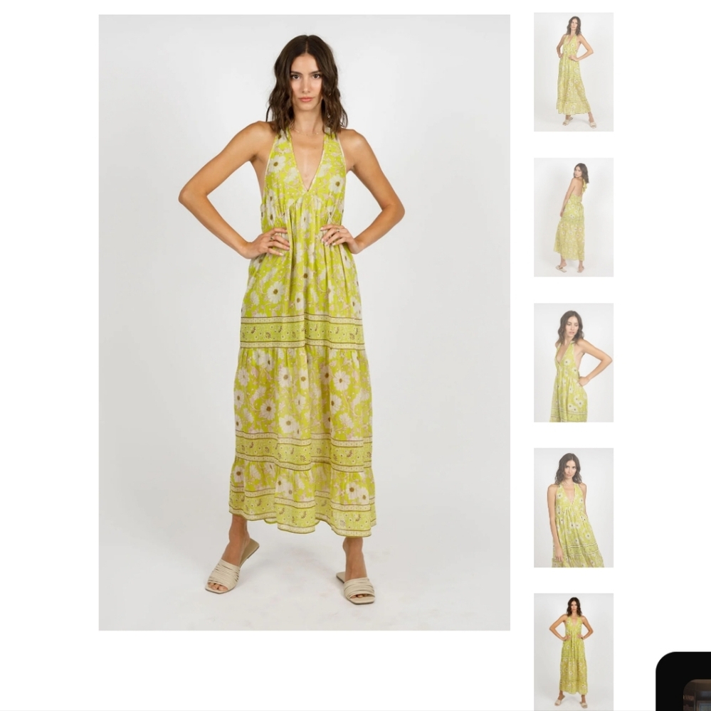 Band of the Free Keahi Lime Floral Halter Maxi Dress Size Medium - Picture 3 of 10